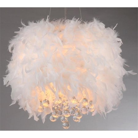 WAREHOUSE OF TIFFANY Warehouse of Tiffany RL1221 Iglesias Fluffy White Feathers and Crystal 3-light Pendant RL1221